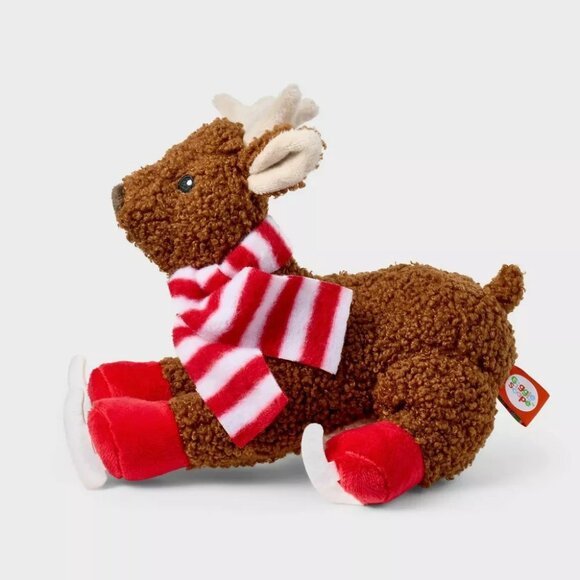 Gigglescape 7" Soft Plush Christmas Reindeer With Scarf & Ice Skates Brown - Picture 2 of 13